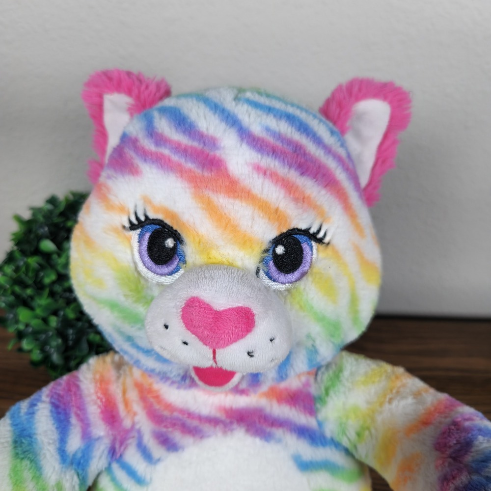 Build A Bear Rainbow Zebra Striped Kitty Cat Plush‎ Stuffed Animal BAB
